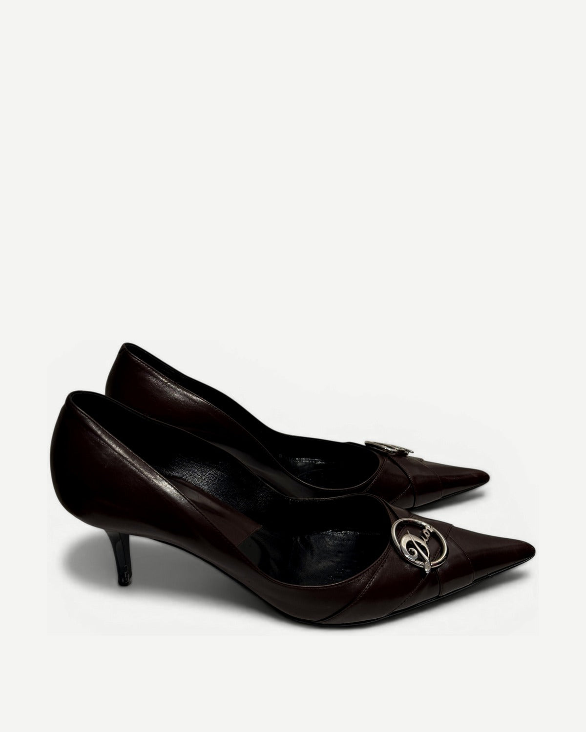 Christian Dior by John Galliano 2002 Metal Logo Chocolate Heels