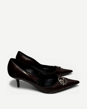 Christian Dior by John Galliano 2002 Metal Logo Chocolate Heels