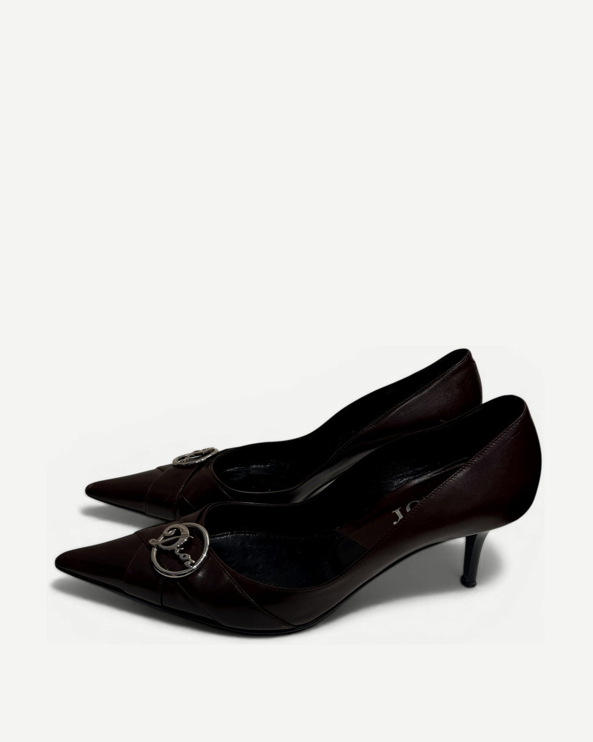 Christian Dior by John Galliano 2002 Metal Logo Chocolate Heels