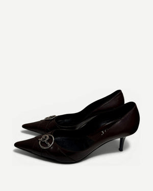 Christian Dior by John Galliano 2002 Metal Logo Chocolate Heels