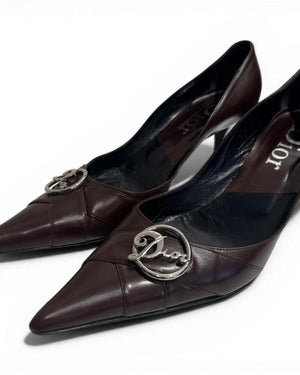 Christian Dior by John Galliano 2002 Metal Logo Chocolate Heels