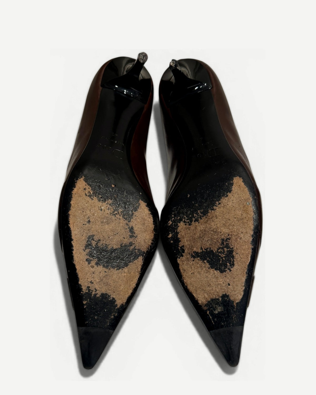 Christian Dior by John Galliano 2002 Metal Logo Chocolate Heels