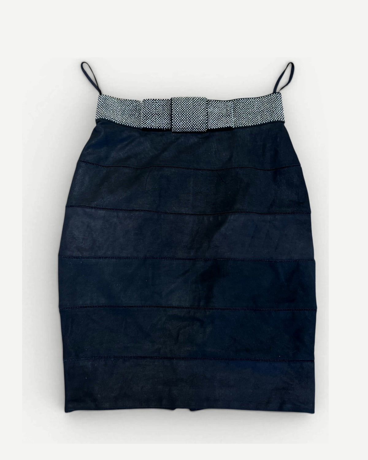 Balmain by Christophe Decarnin Paneled Leather Studded Bow Skirt