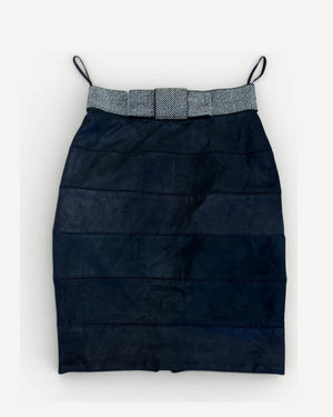 Balmain by Christophe Decarnin Paneled Leather Studded Bow Skirt