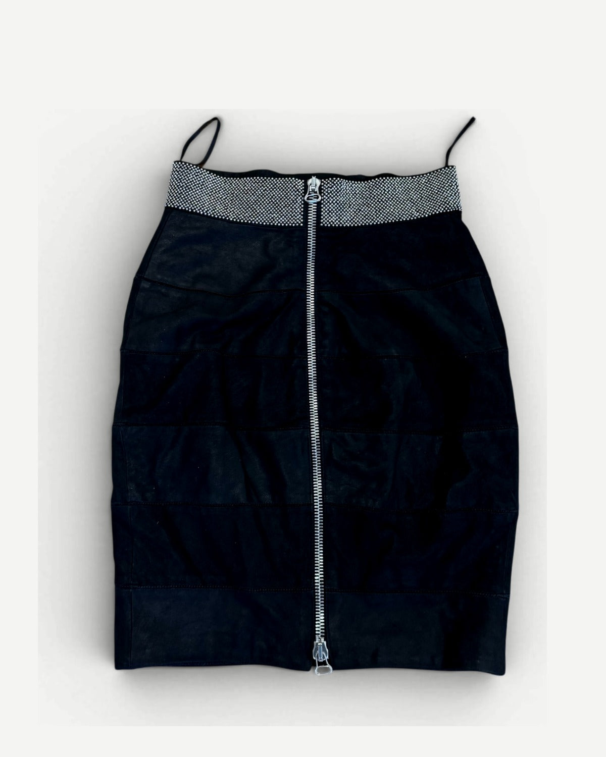 Balmain by Christophe Decarnin Paneled Leather Studded Bow Skirt