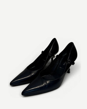 Helmut Lang 90s Black Leather Strapped Heels