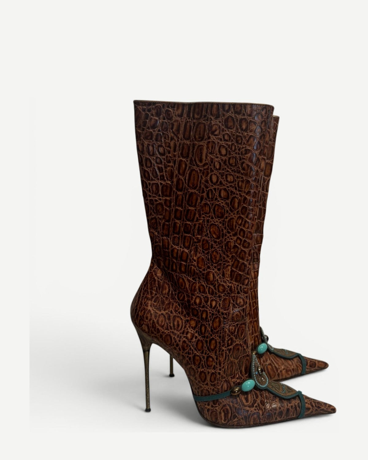 Hamlet Couture 2000s Textured Embellished Heeled Boots