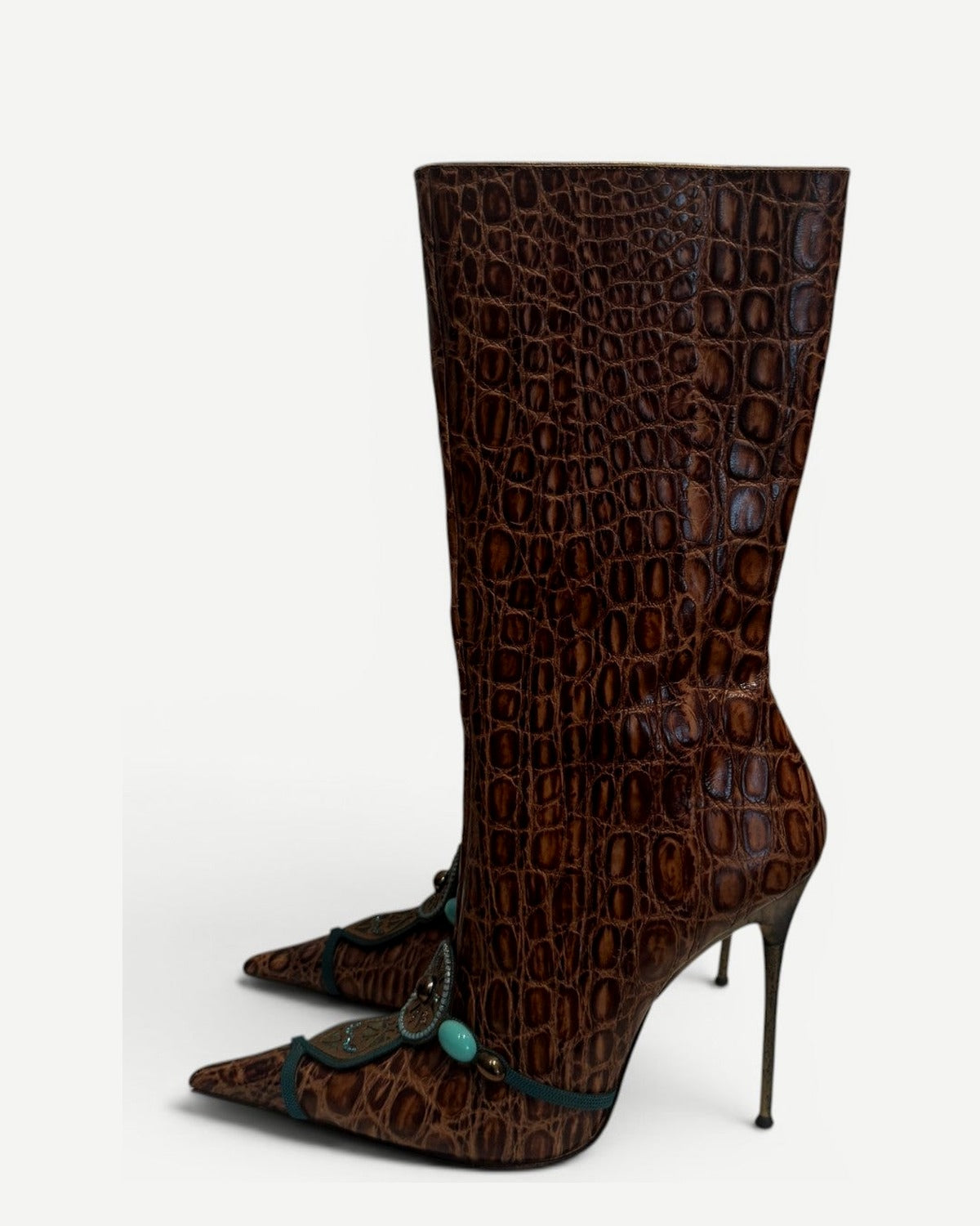 Hamlet Couture 2000s Textured Embellished Heeled Boots