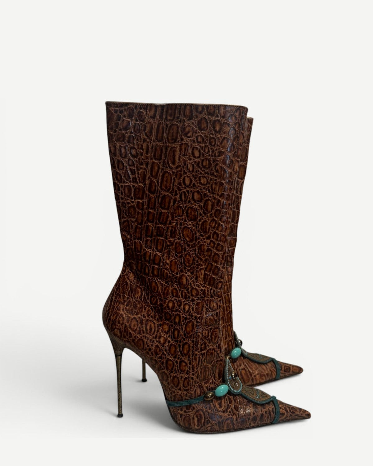Hamlet Couture 2000s Textured Embellished Heeled Boots