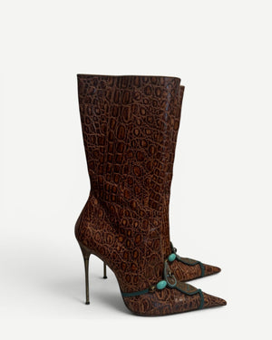 Hamlet Couture 2000s Textured Embellished Heeled Boots