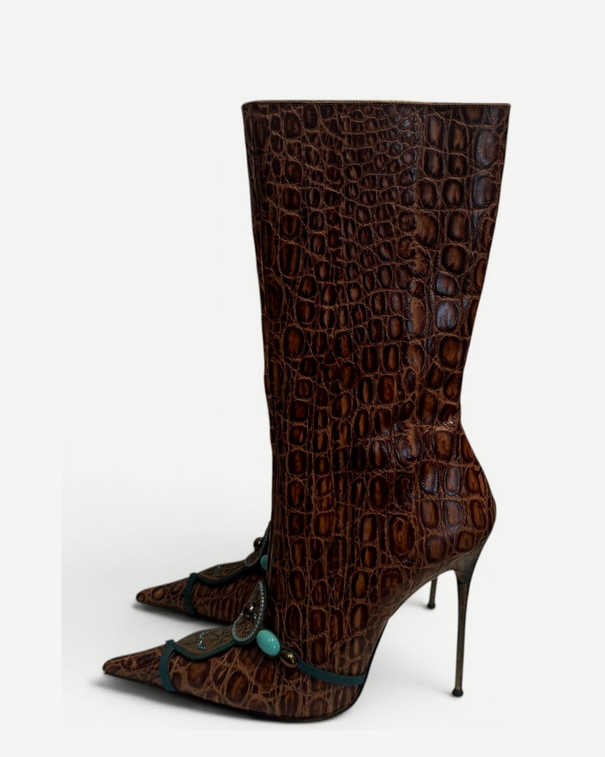 Hamlet Couture 2000s Textured Embellished Heeled Boots