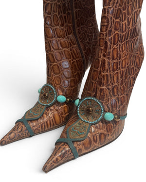 Hamlet Couture 2000s Textured Embellished Heeled Boots