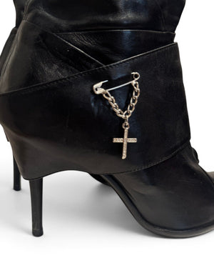 El Dantes 2000s Black Leather Chained Cross Piercing Boots