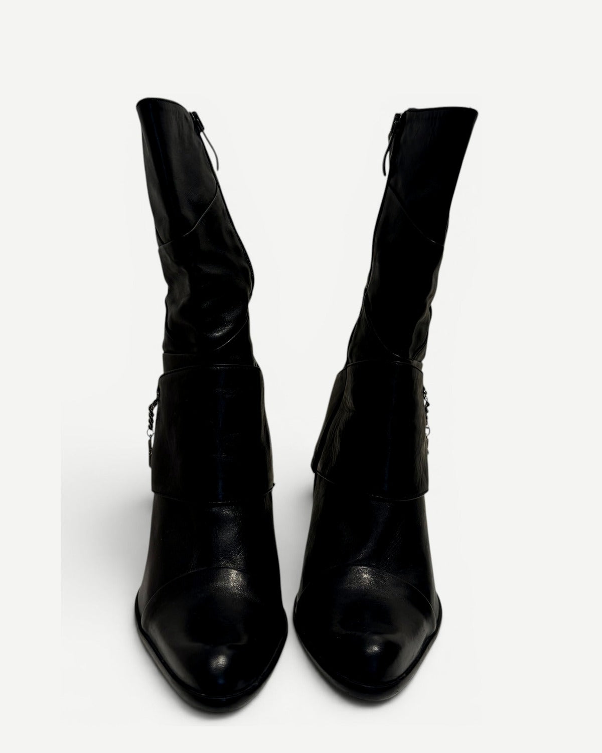 El Dantes 2000s Black Leather Chained Cross Piercing Boots