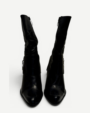 El Dantes 2000s Black Leather Chained Cross Piercing Boots