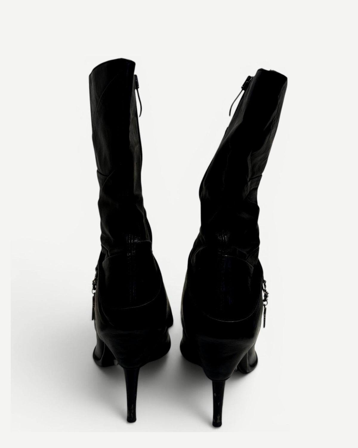 El Dantes 2000s Black Leather Chained Cross Piercing Boots