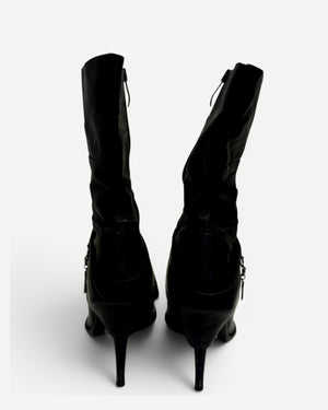 El Dantes 2000s Black Leather Chained Cross Piercing Boots