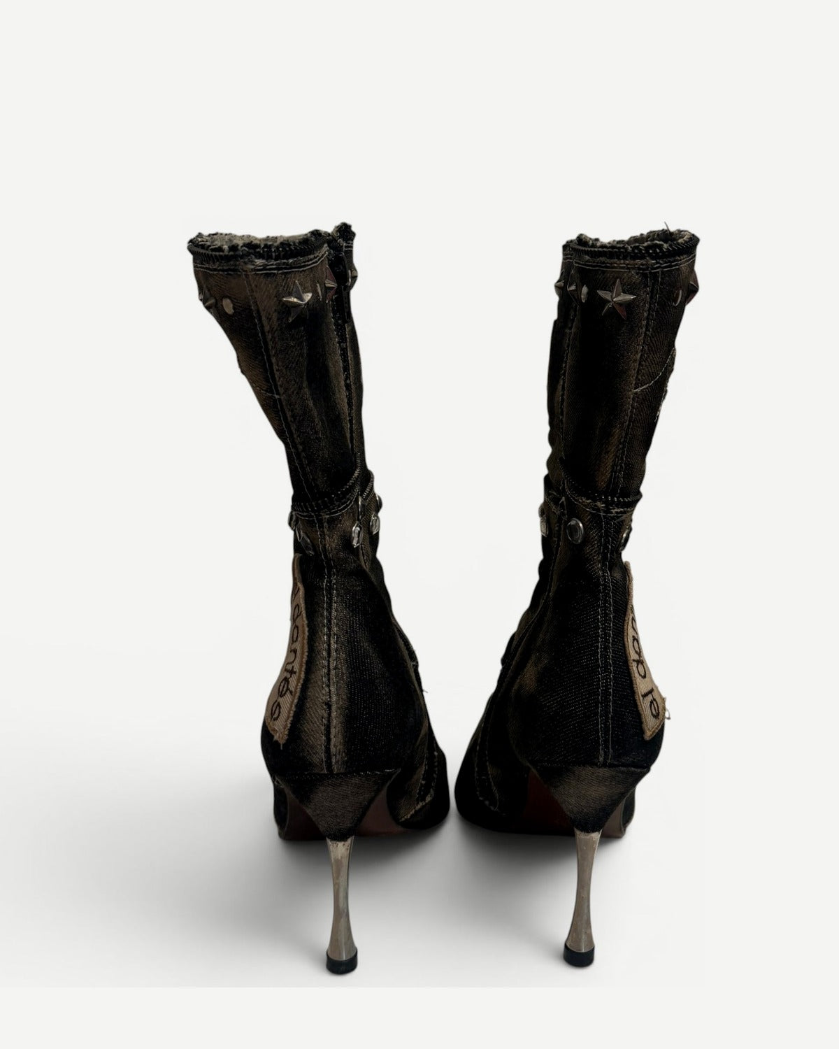 El Dantes 2000s Patched Studded Denim Heeled Boots