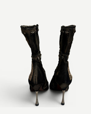 El Dantes 2000s Patched Studded Denim Heeled Boots