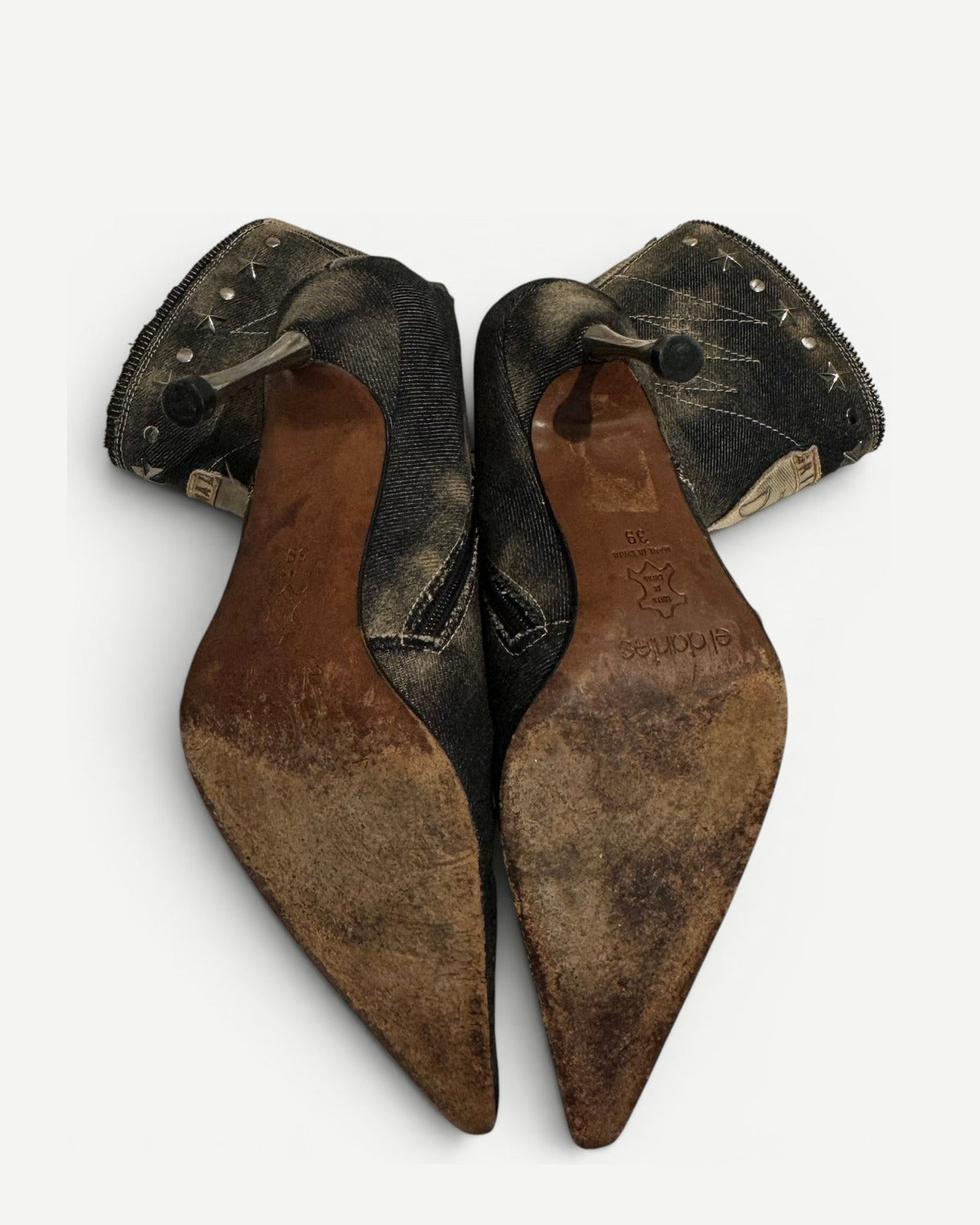 El Dantes 2000s Patched Studded Denim Heeled Boots