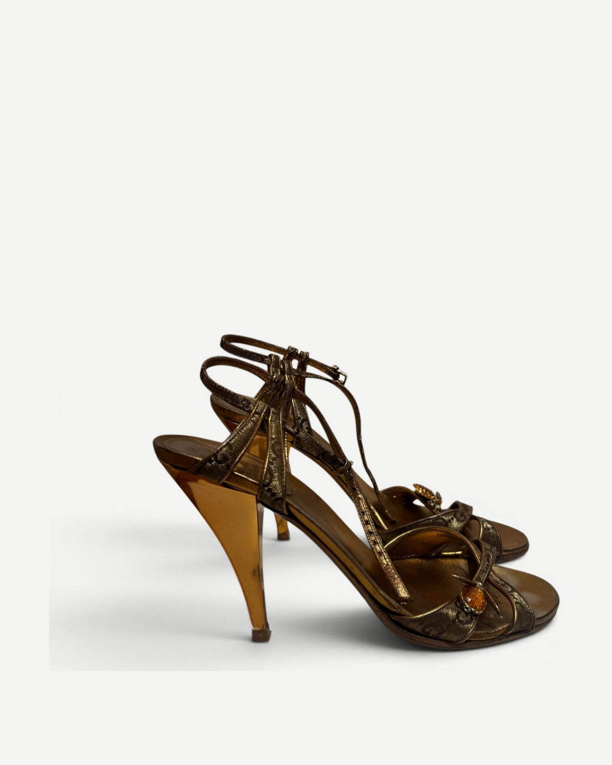 Gucci by Tom Ford SS04 Gold Monogram Bee Embellished Heels
