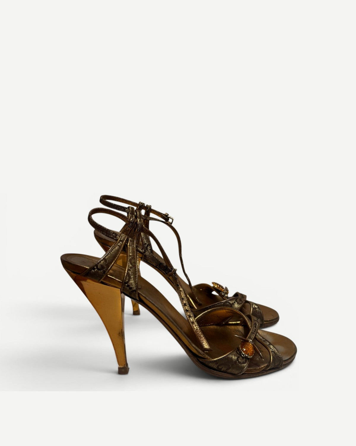 Gucci by Tom Ford SS04 Gold Monogram Bee Embellished Heels