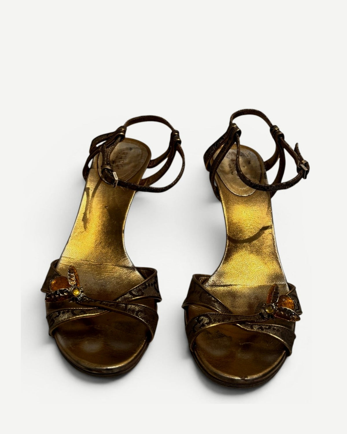 Gucci by Tom Ford SS04 Gold Monogram Bee Embellished Heels