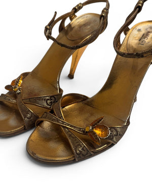 Gucci by Tom Ford SS04 Gold Monogram Bee Embellished Heels