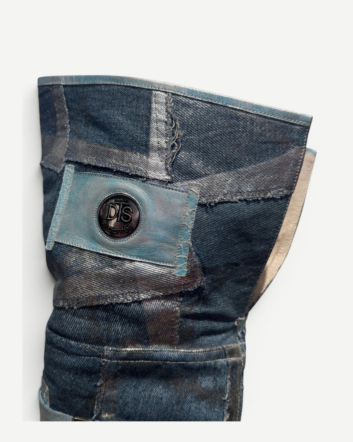 El Dantes 2000s Python Leather Metallic Denim Strapped Overknee Boots