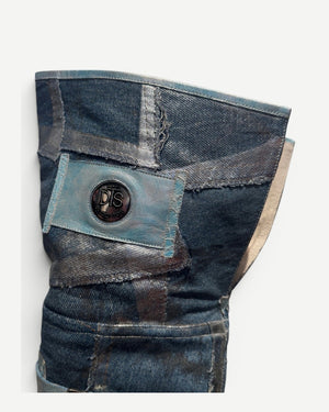 El Dantes 2000s Python Leather Metallic Denim Strapped Overknee Boots