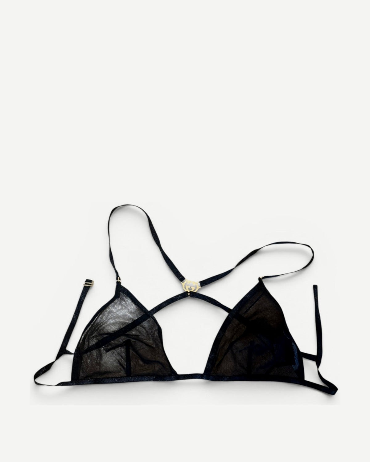 Gucci by Tom Ford SS04 Black Mesh Metal Logo Bralette