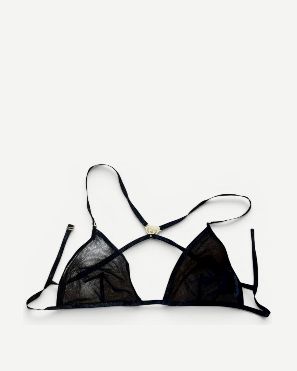 Gucci by Tom Ford SS04 Black Mesh Metal Logo Bralette