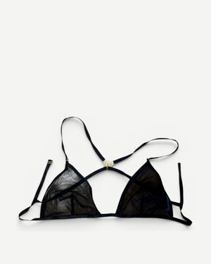 Gucci by Tom Ford SS04 Black Mesh Metal Logo Bralette