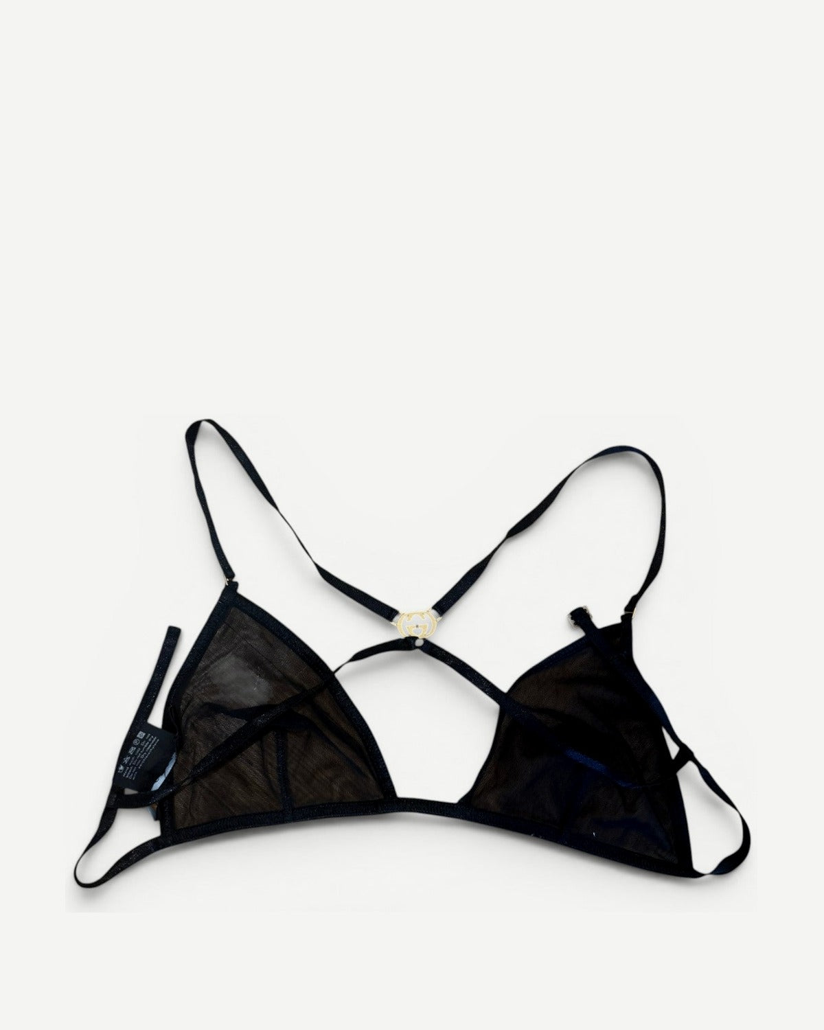 Gucci by Tom Ford SS04 Black Mesh Metal Logo Bralette