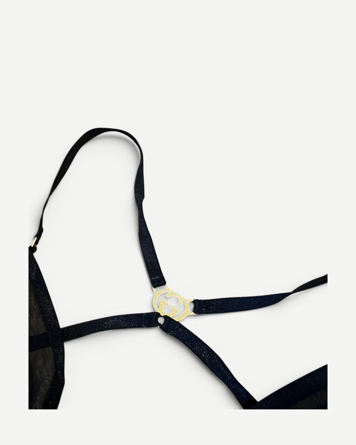Gucci by Tom Ford SS04 Black Mesh Metal Logo Bralette