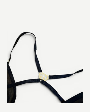Gucci by Tom Ford SS04 Black Mesh Metal Logo Bralette