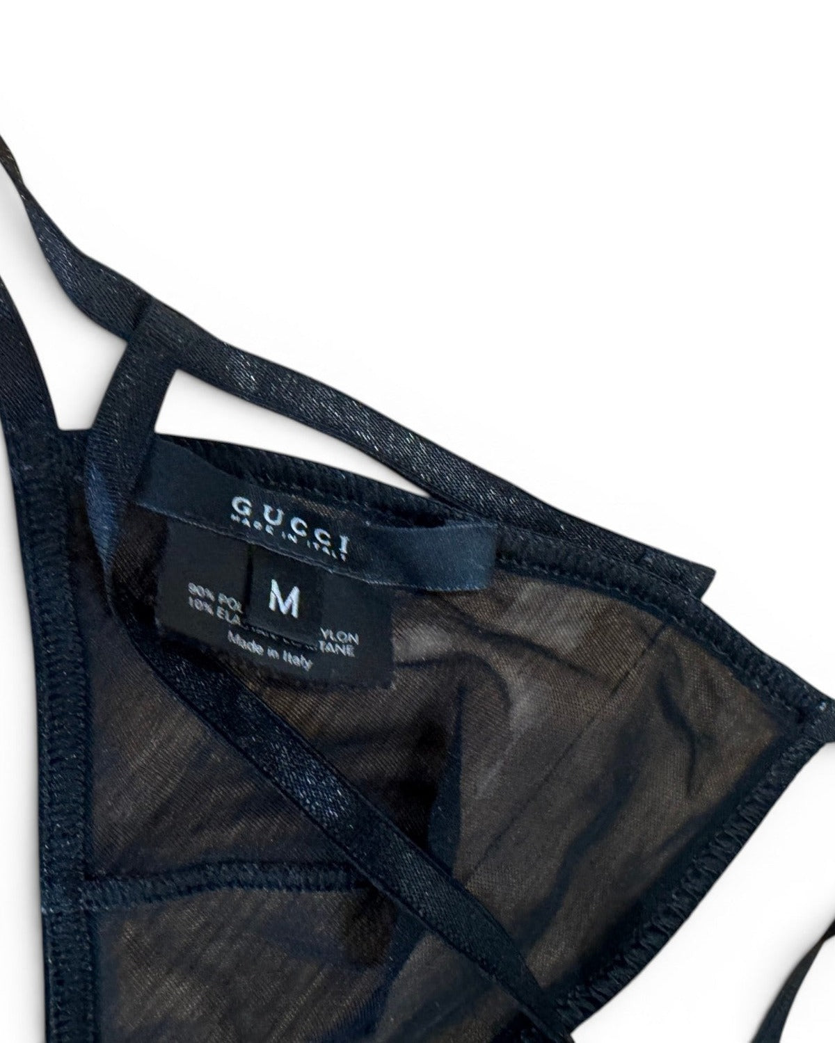 Gucci by Tom Ford SS04 Black Mesh Metal Logo Bralette