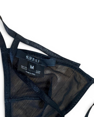 Gucci by Tom Ford SS04 Black Mesh Metal Logo Bralette