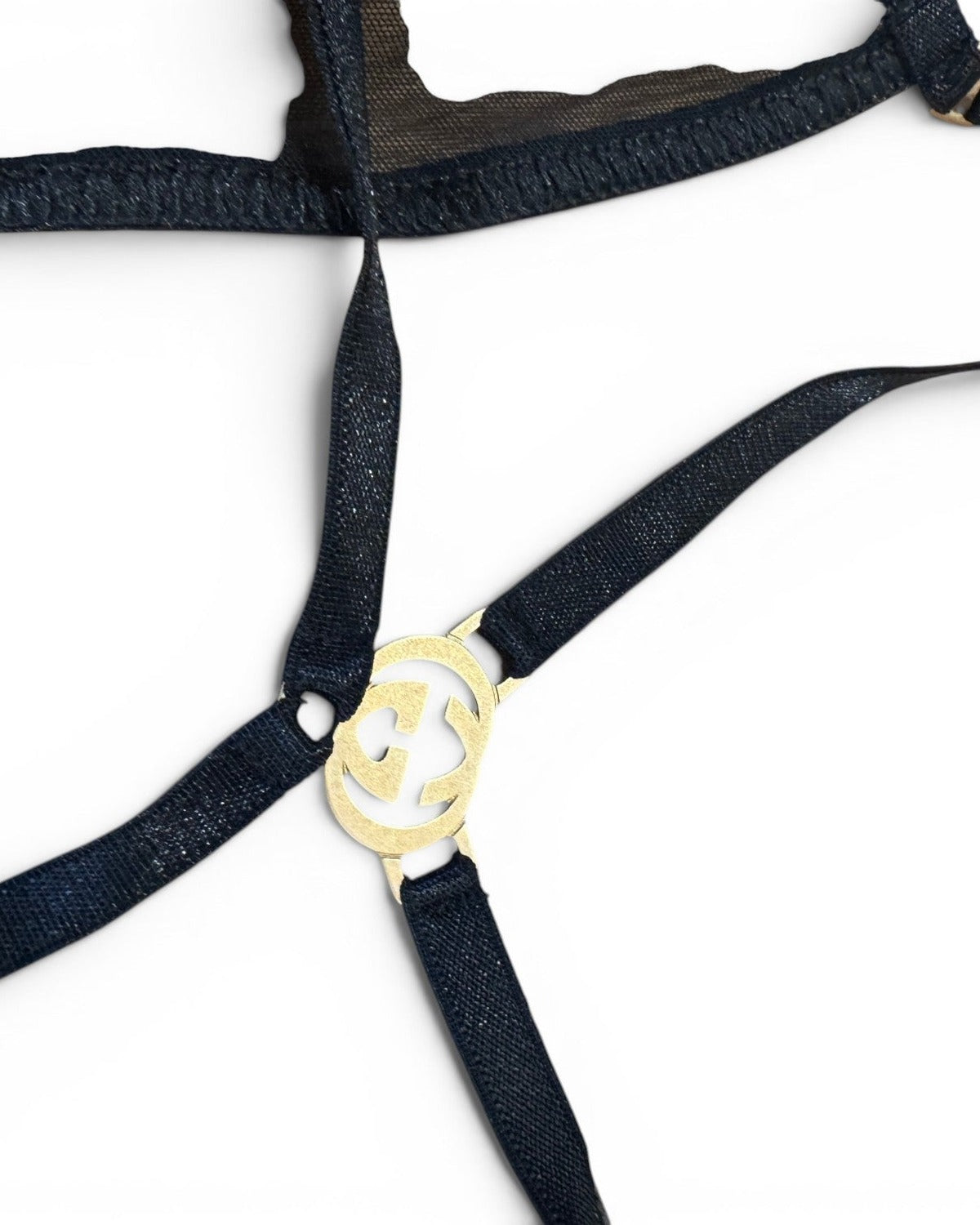 Gucci by Tom Ford SS04 Black Mesh Metal Logo Bralette