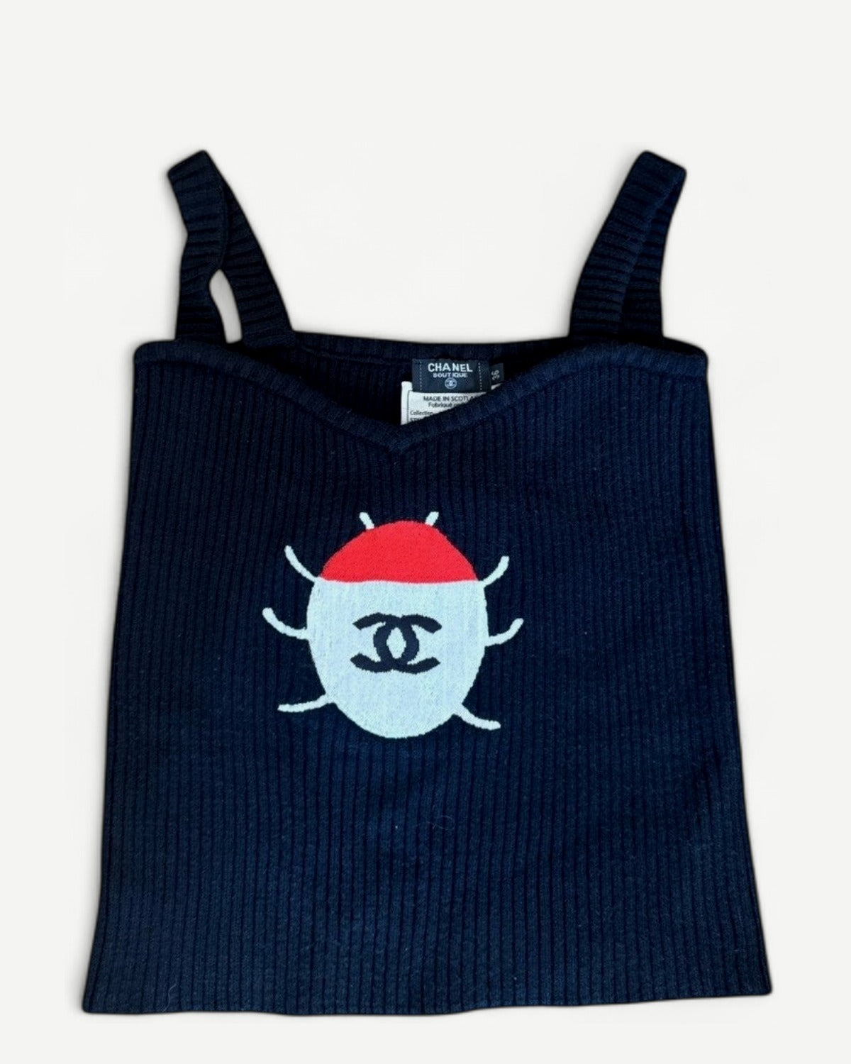 Chanel AW97 by Karl Lagerfeld Lady Bug Logo Cashmere Knit Top