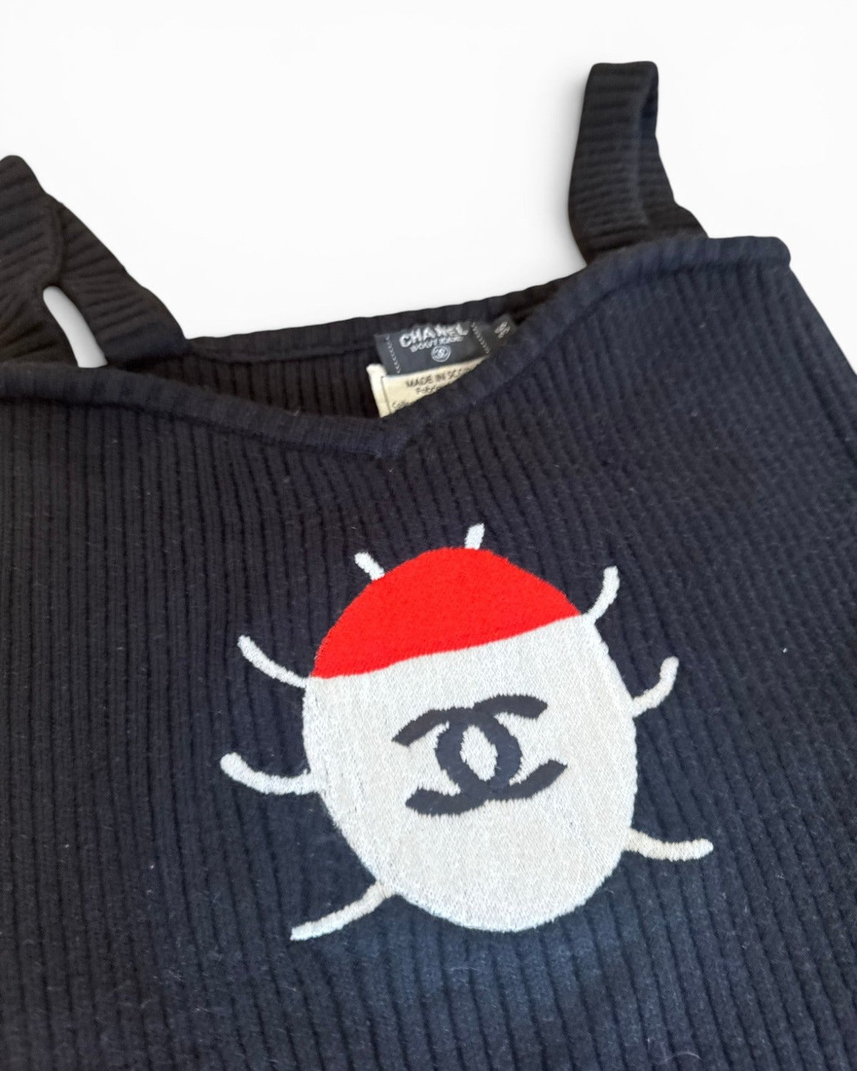 Chanel AW97 by Karl Lagerfeld Lady Bug Logo Cashmere Knit Top