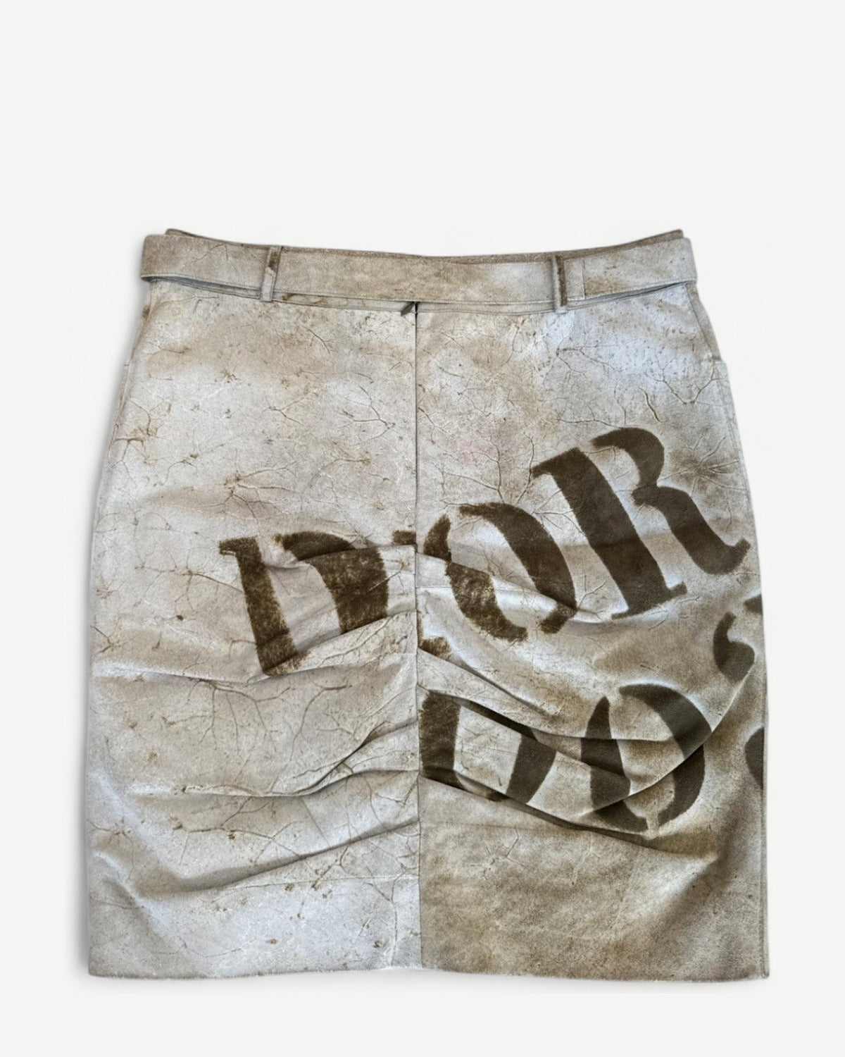 Christian Dior SS03 by John Galliano Burnt Suede Logo Skirt