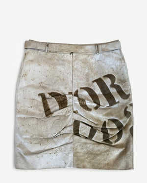 Christian Dior SS03 by John Galliano Burnt Suede Logo Skirt