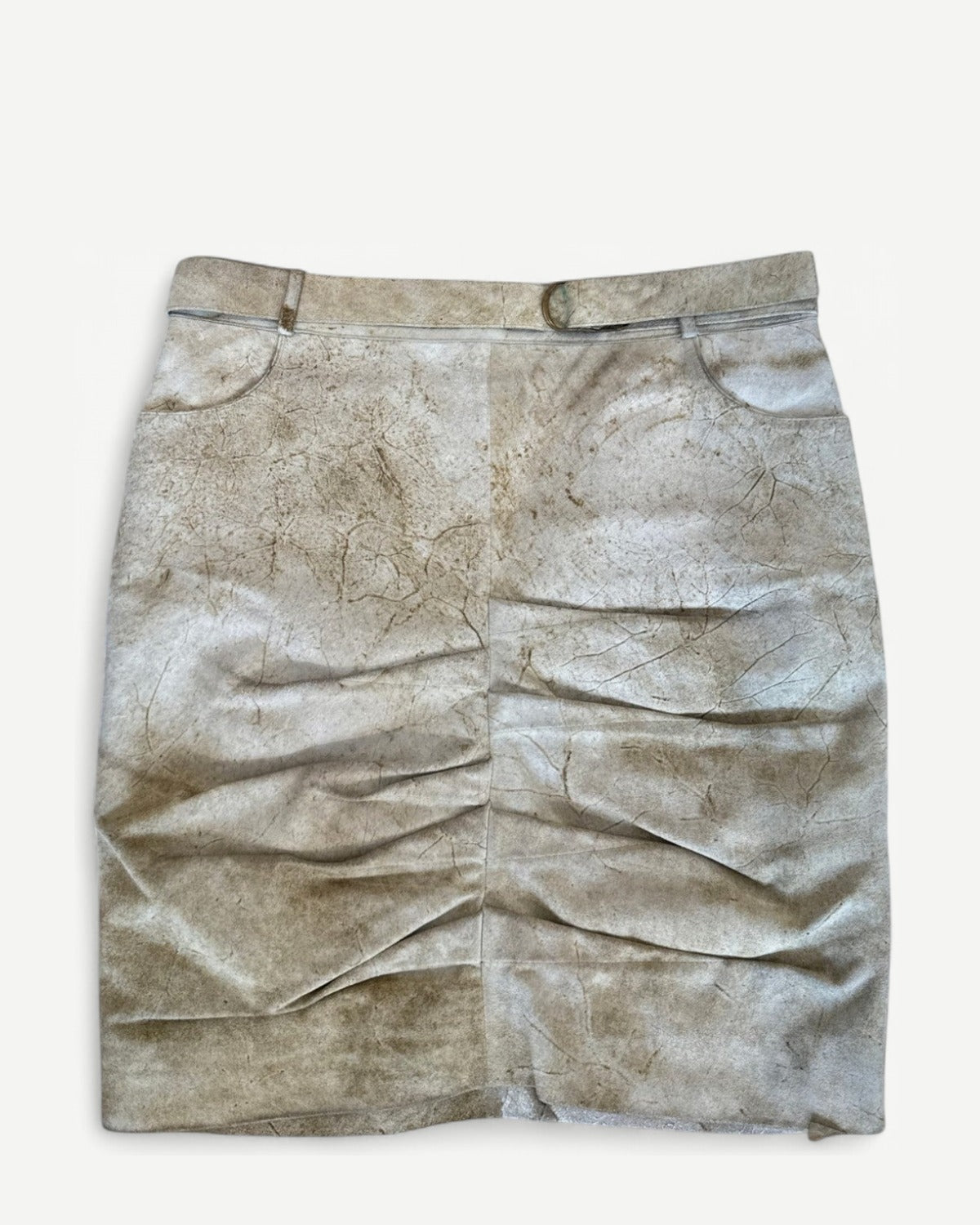 Christian Dior SS03 by John Galliano Burnt Suede Logo Skirt