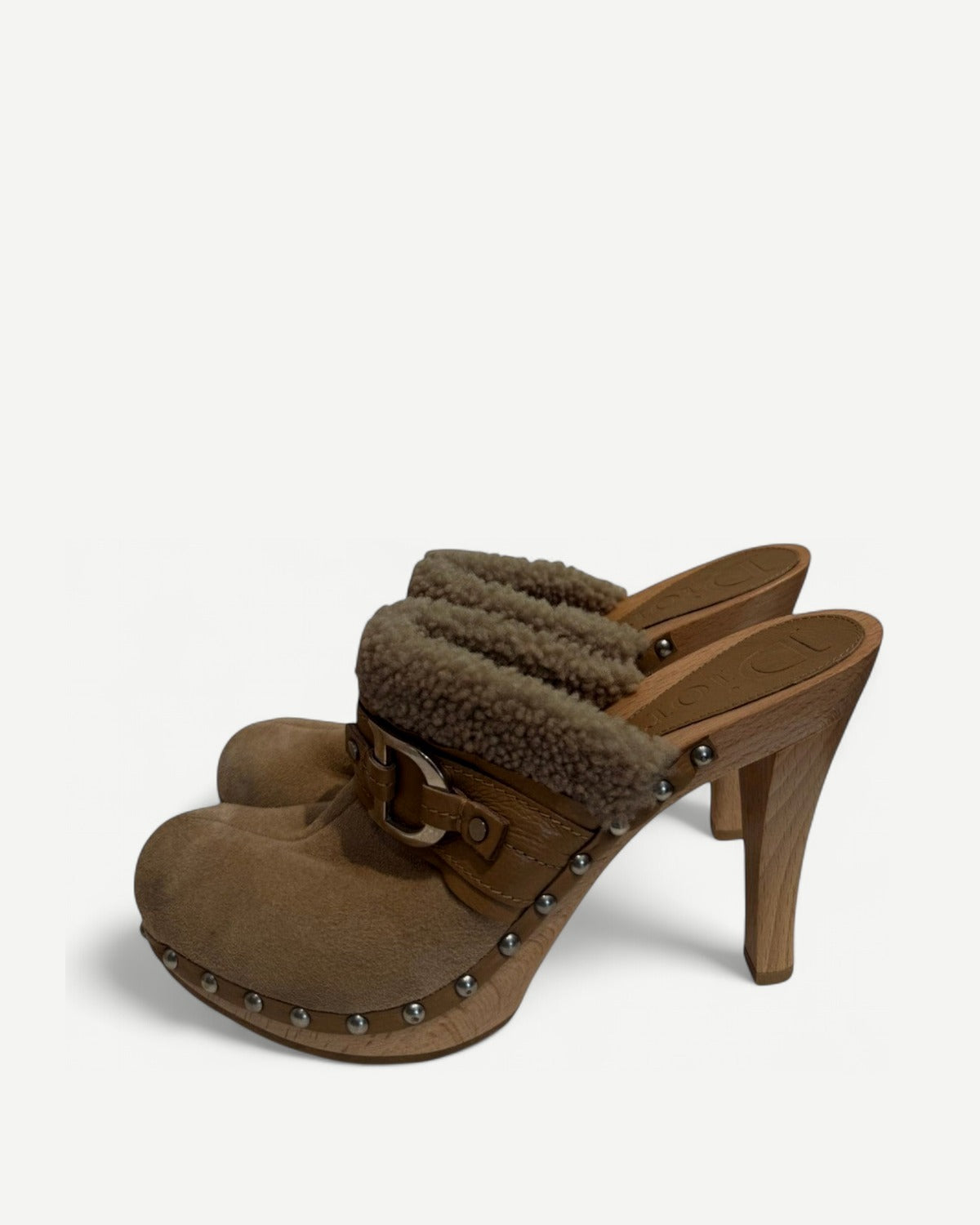 Christian Dior 2000s by John Galliano Shearling Suede Heeled Clogs