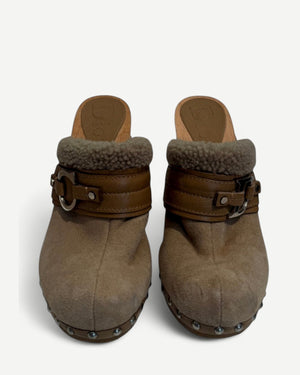 Christian Dior 2000s by John Galliano Shearling Suede Heeled Clogs