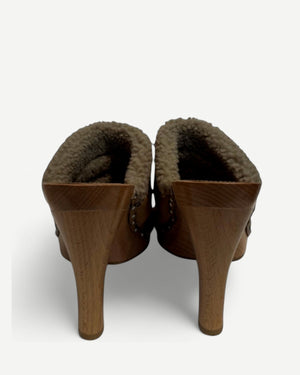 Christian Dior 2000s by John Galliano Shearling Suede Heeled Clogs