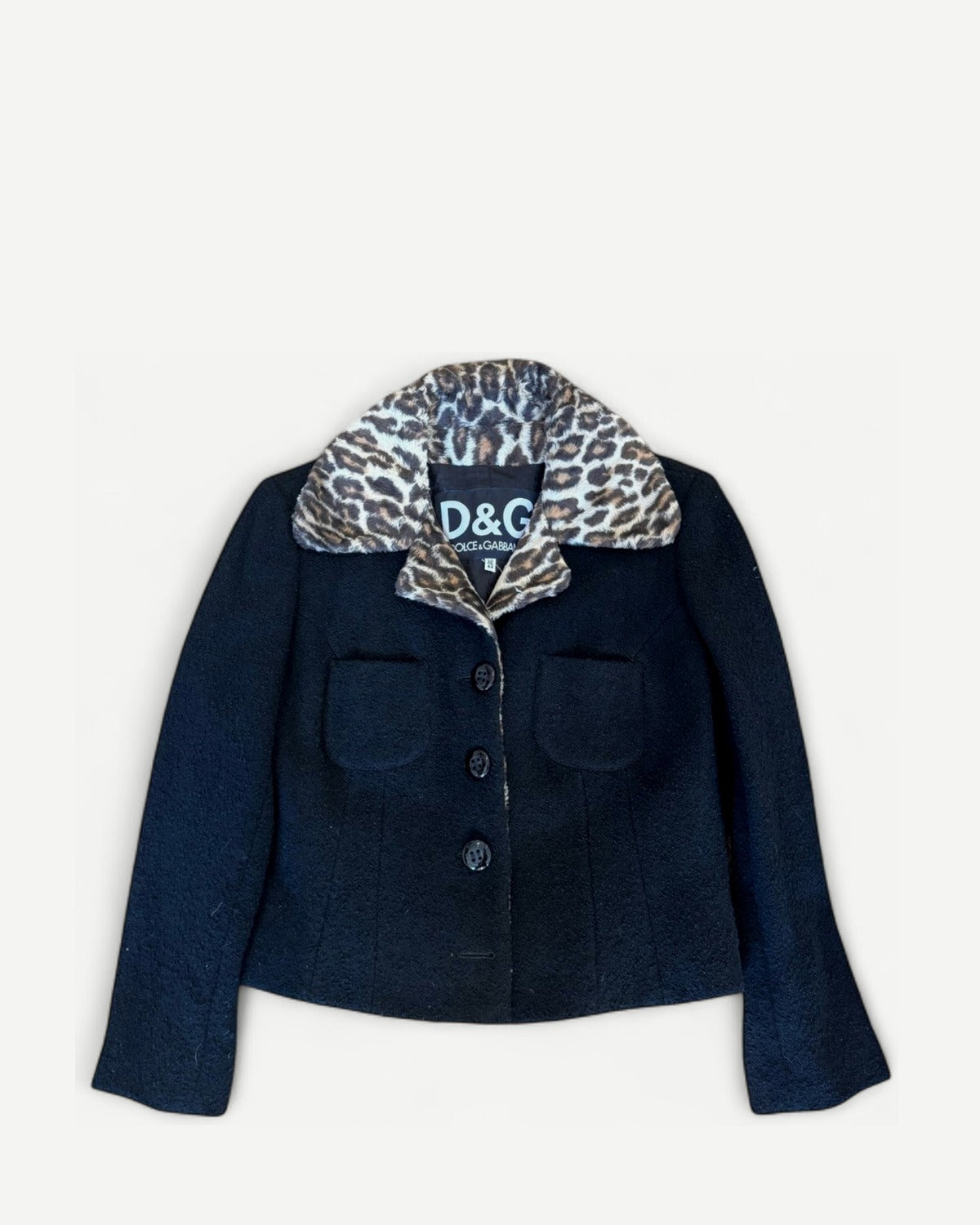 Dolce & Gabbana 2000s Leopard Fake Fur Fuzzy Black Jacket