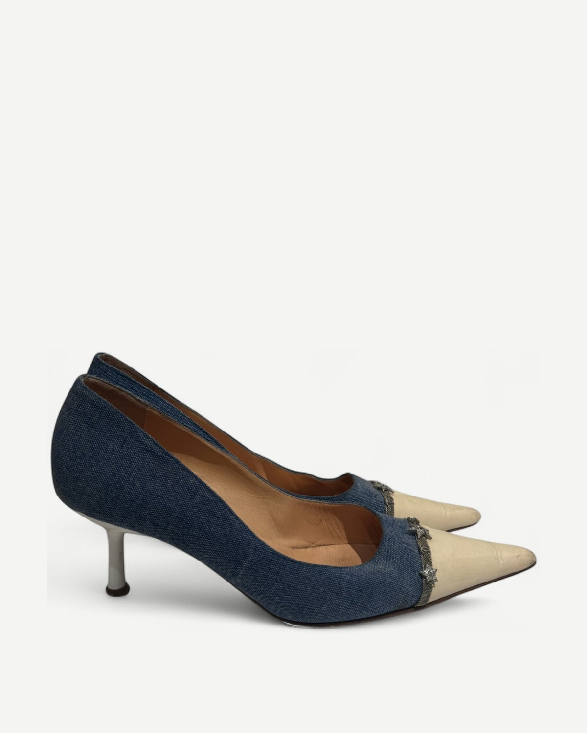 Chanel 2000s by Karl Lagerfeld Denim Star Charm Kitten Heels
