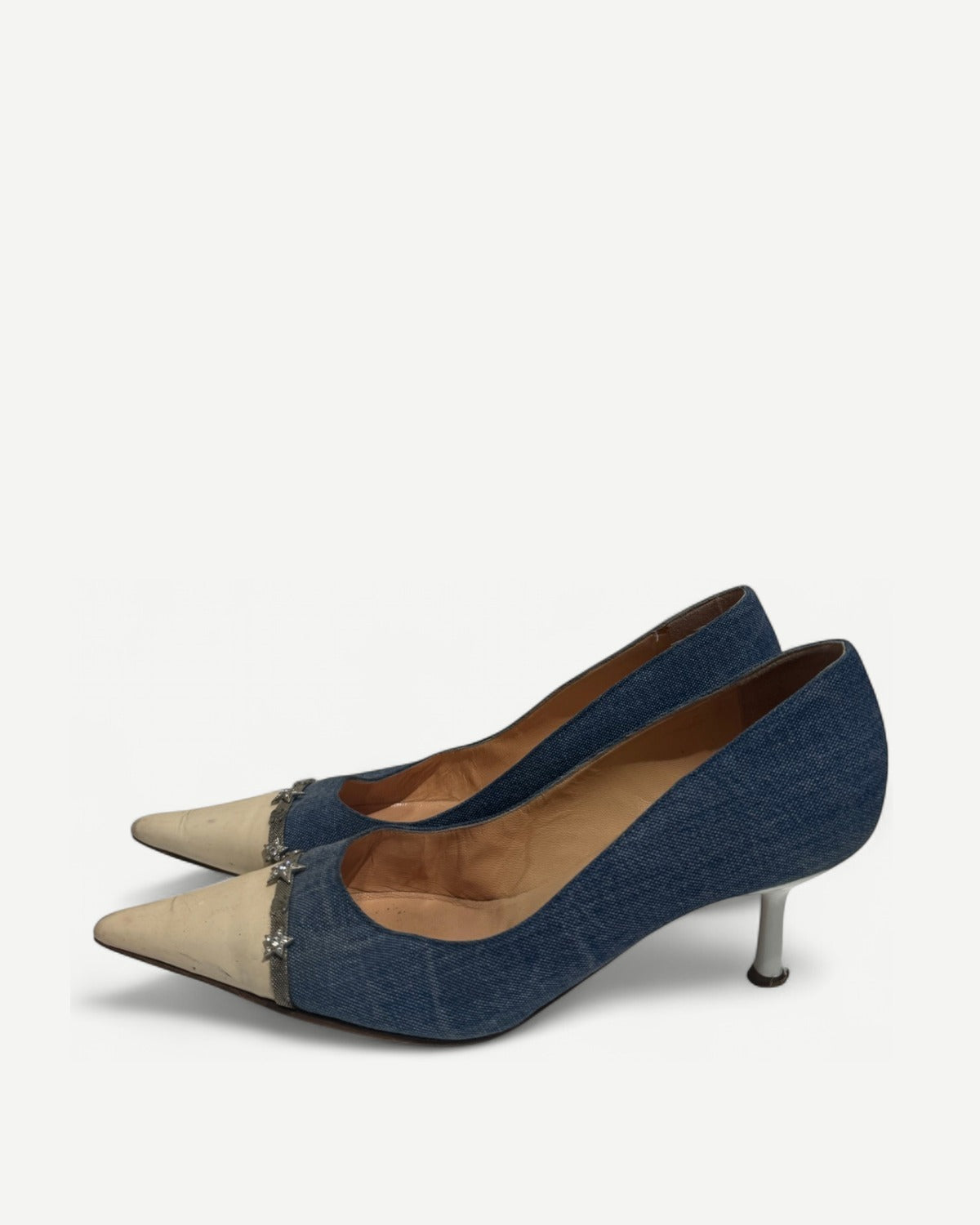 Chanel 2000s by Karl Lagerfeld Denim Star Charm Kitten Heels